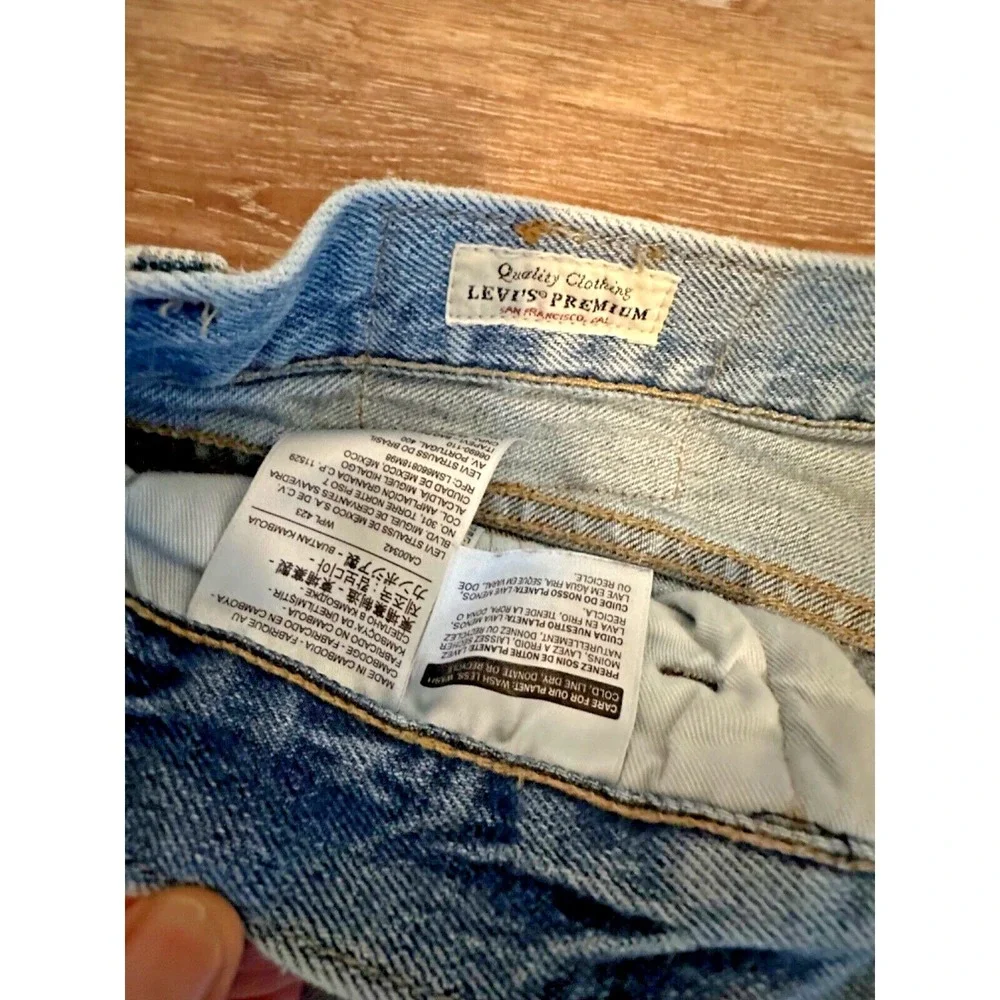 LEVI'S PREMIUM BIG E 501 '93 STRAIGHT PATCHWORK DENIM JEANS BUTTON FLY W33 L32